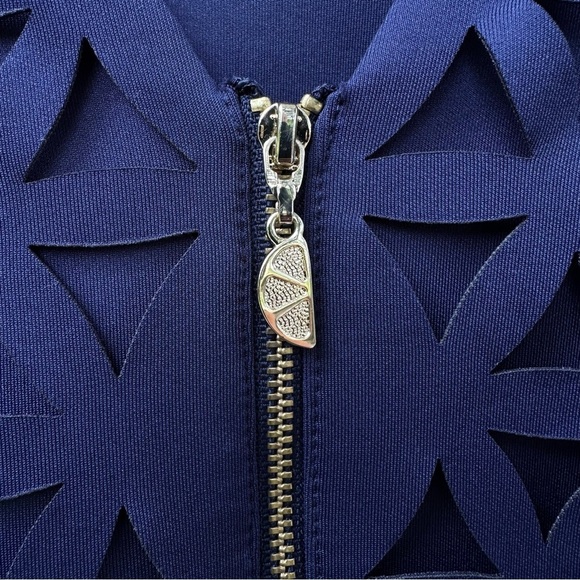 Lilly Pulitzer Mango Laser Cut Navy Blue Shift Dress Scuba Ponte - Picture 6 of 12